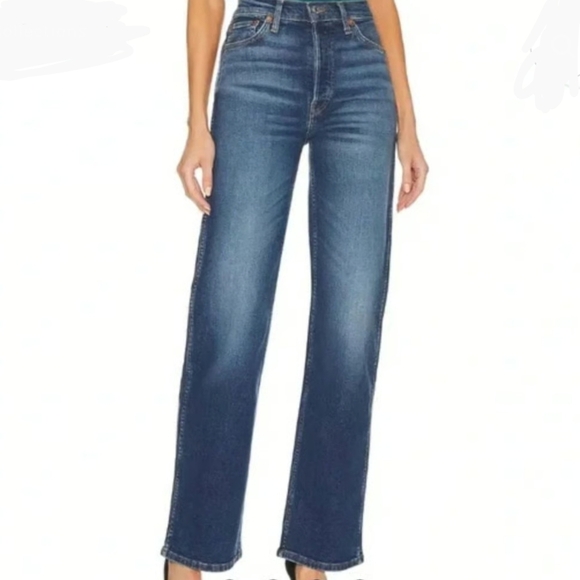 RE/DONE Jeans 90s High Rise Loose Straight Leg Button Fly Deep Faded Blue 27 NWT - Picture 4 of 15